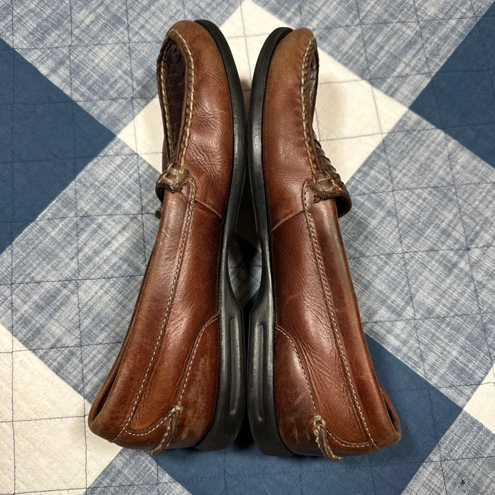 Sperry Top-Sider Mens 10M Brown Leather Woven Vamp‎ Loafers Slip On Shoes